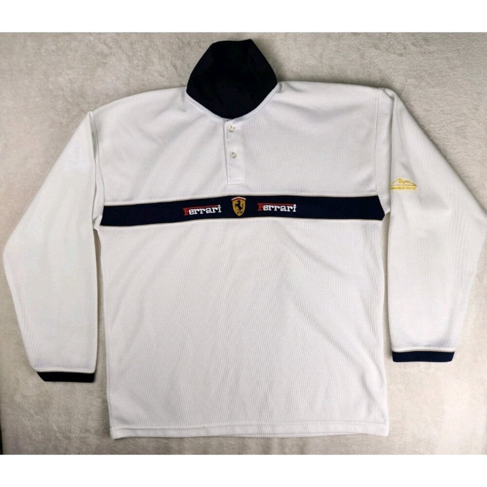 Vintage 1996 Ferrari Michael Schumacher Men's White‎ Polo Shirt 2XL Nice Man
